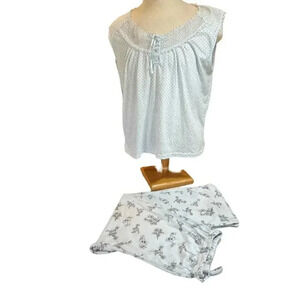 PINK LABEL pajamas sleeveless capri set roses with lace edging PLUS size 1X